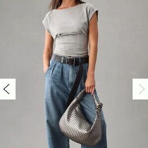 New With Tags Anthropologie Pilcro Corset Gray Short Sleeve Shirt, Size Medium